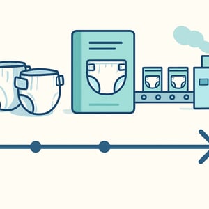 A clean modern illustration showing a fast product launch process for a diaper brand timeline moving forward product samples packaging design elements-2 A clean modern illustration showing a fast product launch process for a diaper brand timeline moving forward product samples packaging design elements-2