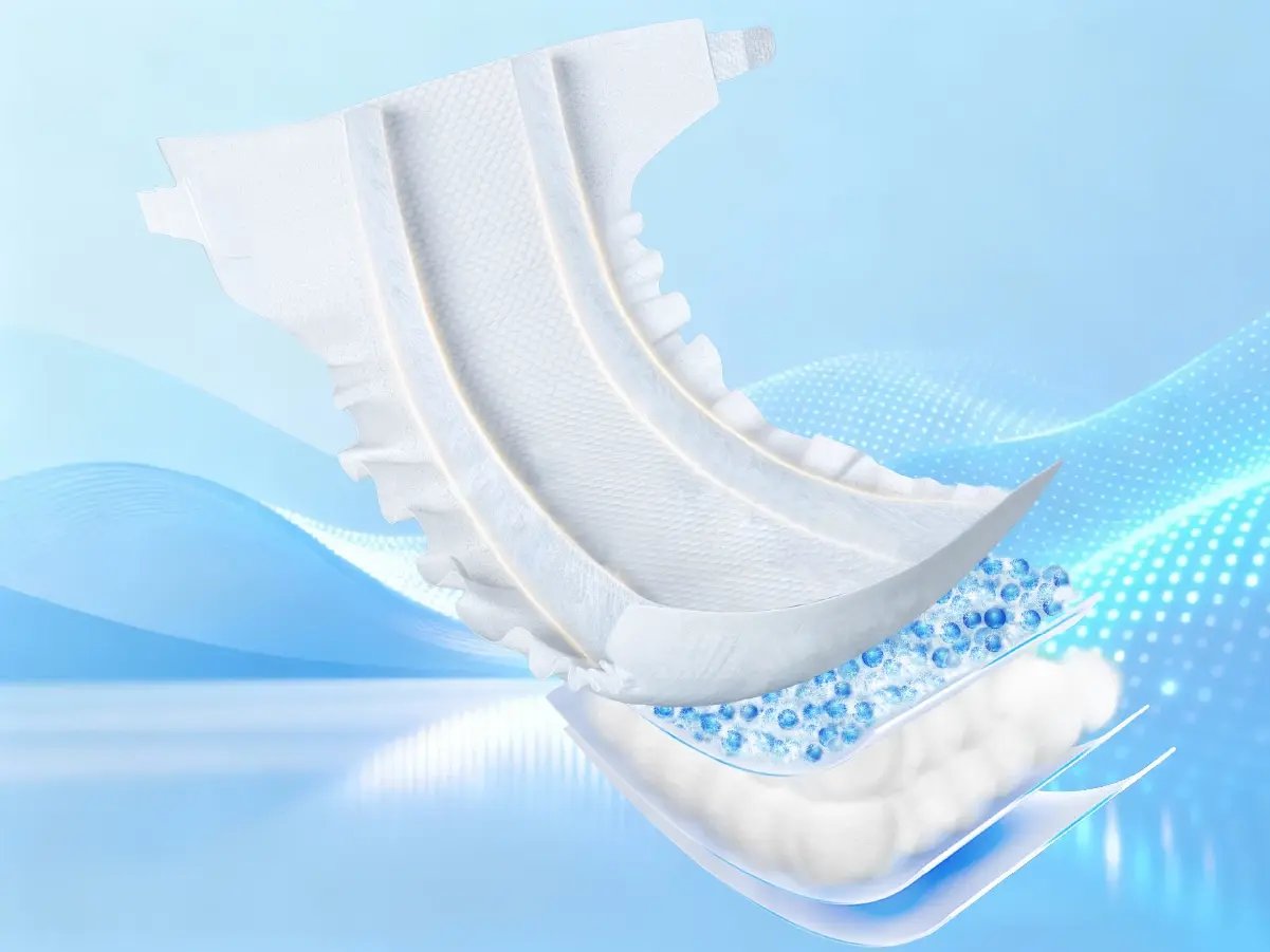 Fluff pulp core baby diaper with composite ADL layer for improved liquid acquisition and distribution